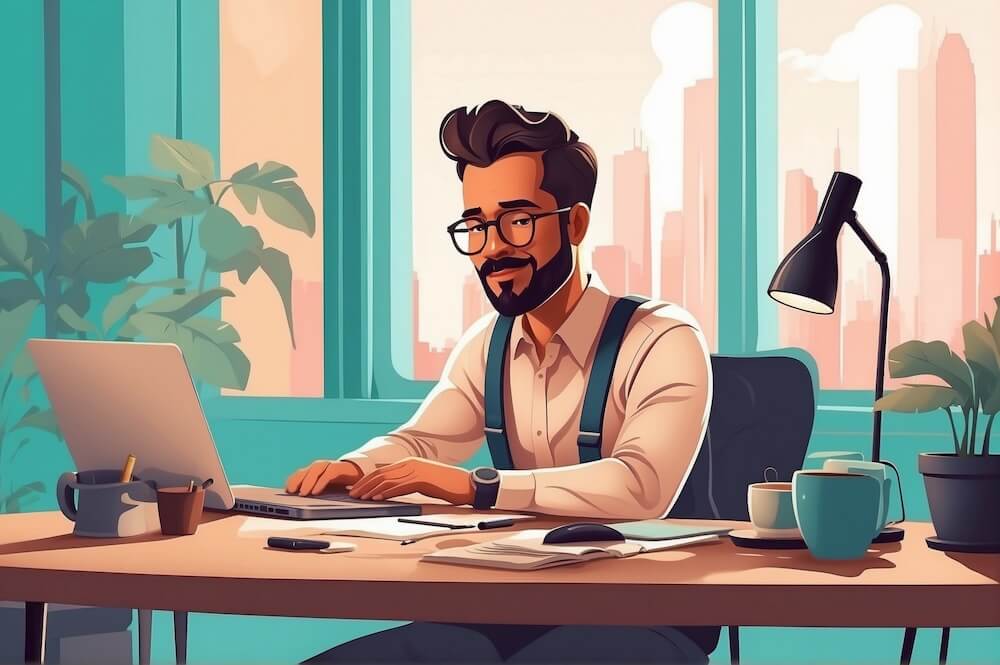 A Solopreneur working at his desk