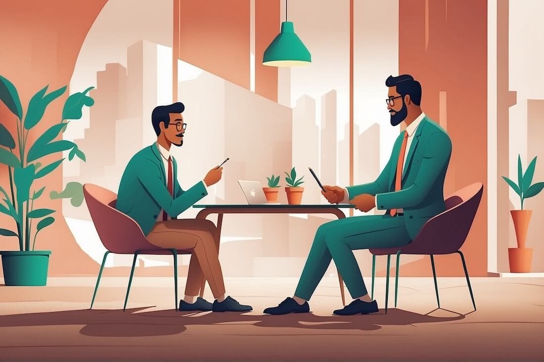 Entrepreneur pitching problem-solution to investor in seed round