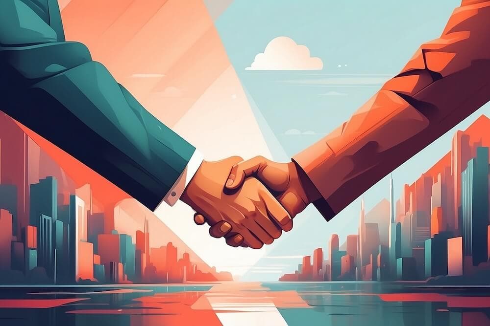 Entrepreneurs shaking hands in agreement