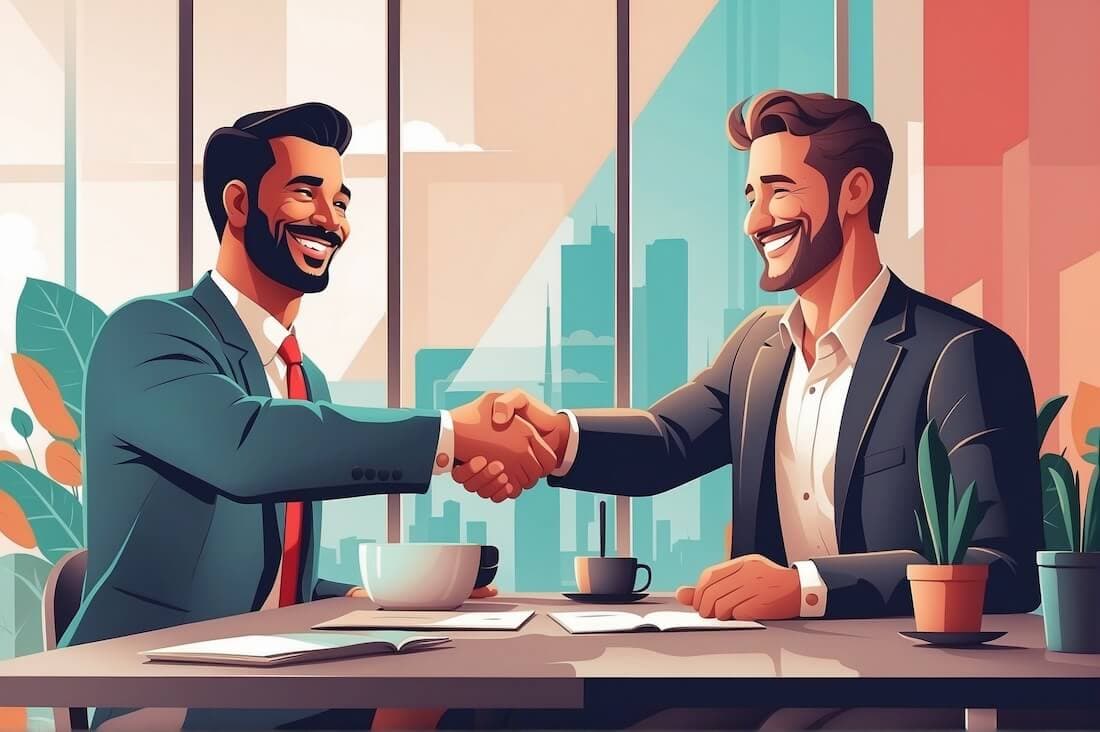 Smiling investor shaking hands with an entrepreneur