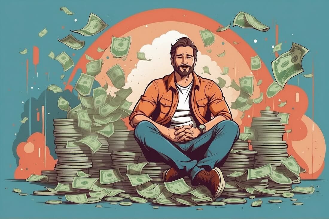 Entrepreneur surrounded by money